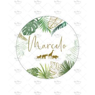 MMEZ CREAZIONI - STICKER MACARON ETIQUETTE AUTOCOLLANTE BAPTEME PERSONNALISE JUNGLE TROPICAL CHIC