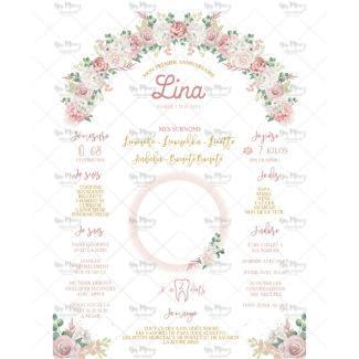 MMEZ CREAZIONI - AFFICHE ANNIVERSAIRE PERSONNALISEE ARCHE FLEURIES ROSE