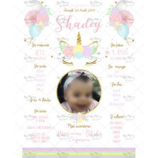 MMEZ CREAZIONI - AFFICHE ANNIVERSAIRE PERSONNALISEE LICORNE PASTEL & OR - OH MY CONFETTI