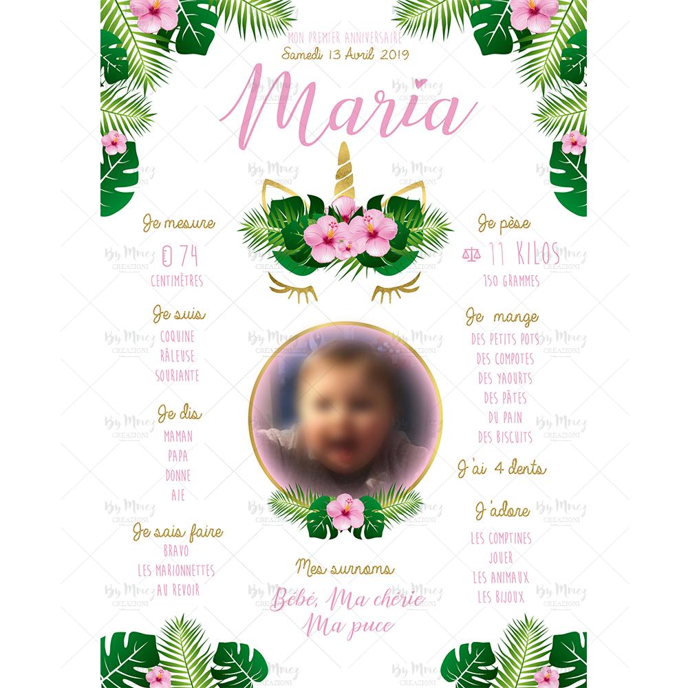 Invitation Anniversaire - Thème Licorne tropical & Rose - Mmez