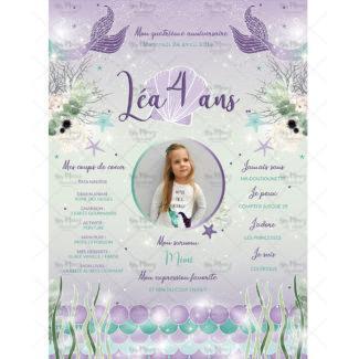 MMEZ CREAZIONI - AFFICHE ANNIVERSAIRE PERSONNALISEE SIRENE LILAS ET MINT - MERMAID