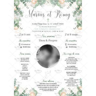 MMEZ CREAZIONI - AFFICHE BAPTEME PERSONNALISE EUCALYPTUS & PECHE