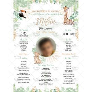 MMEZ CREAZIONI - AFFICHE BAPTEME PERSONNALISEE JUNGLE TROPICAL