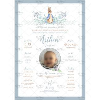 MMEZ CREAZIONI - AFFICHE BAPTEME PERSONNALISEE LAPIN & BLEU