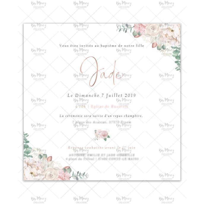 MMEZ CREAZIONI - FAIRE PART - INVITATION BAPTEME PERSONNALISE CHAMPRETRE BOHEME & ROSE GOLD - 2