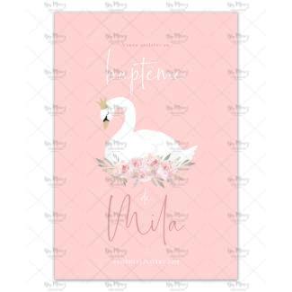 MMEZ CREAZIONI - FAIRE PART - INVITATION BAPTEME PERSONNALISE CYGNE FLEURIE - 1