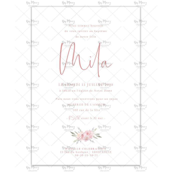 MMEZ CREAZIONI - FAIRE PART - INVITATION BAPTEME PERSONNALISE CYGNE FLEURIE - 2