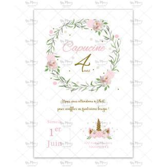 MMEZ CREAZIONI - INVITATION ANNIVERSAIRE PERSONNALISEE - LICORNE & PINK