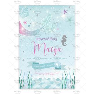 MMEZ CREAZIONI - INVITATION ANNIVERSAIRE PERSONNALISEE - SIRENE & MER - MERMAID