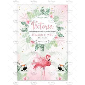 MMEZ CREAZIONI - INVITATION ANNIVERSAIRE PERSONNALISEE - TROPICAL & FLAMANT ROSE - FLAMINGO