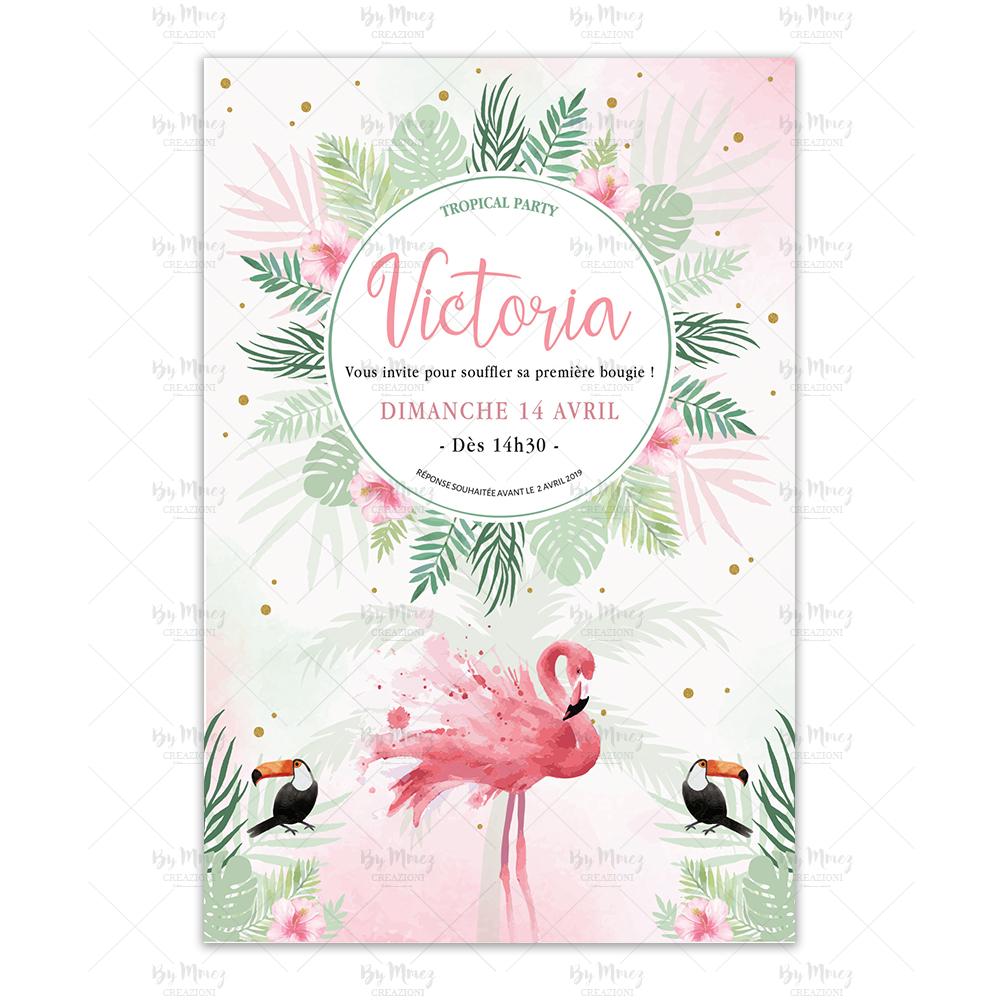 Invitation Anniversaire Theme Tropical Flamand Rose Mmez Creazioni