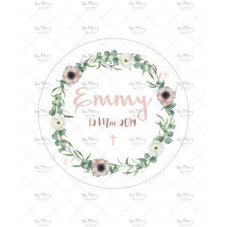 MMEZ CREAZIONI - STICKER MACARON ETIQUETTE AUTOCOLLANTE BAPTEME PERSONNALISE COURONNE FORET ENCHANTEE & ROSE