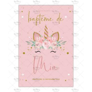 MMEZ CREAZIONI - FAIRE PART - INVITATION BAPTEME PERSONNALISE CHAMPRETRE LICORNE ROSE FLEURIES - 1