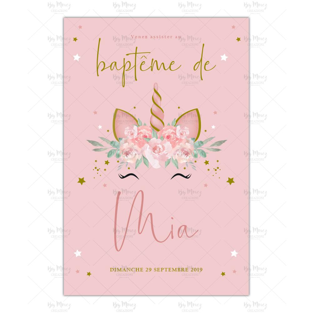 Invitation Anniversaire - Thème Licorne tropical & Rose - Mmez