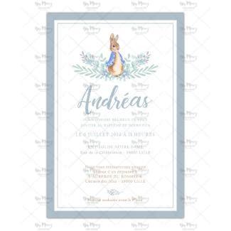 MMEZ CREAZIONI - FAIRE PART - INVITATION BAPTEME PERSONNALISE LAPIN & BLEU - 1