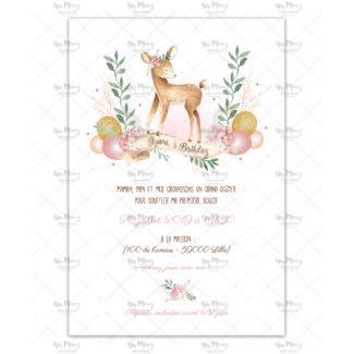 MMEZ CREAZIONI - INVITATION ANNIVERSAIRE PERSONNALISEE - BICHE & FLEURIES ROSE