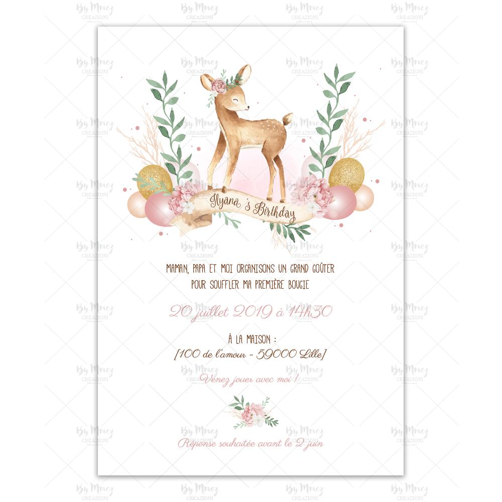 Invitation Anniversaire - Thème Licorne tropical & Rose - Mmez