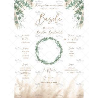 MMEZ CREAZIONI - AFFICHE ANNIVERSAIRE PERSONNALISE PAMPAS & EUCALYPTUS