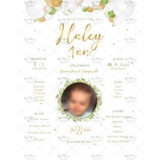 MMEZ CREAZIONI - AFFICHE ANNIVERSAIRE PERSONNALISEE CHAMPETRE OR & VERT OLIVE