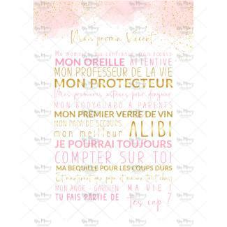 MMEZ CREAZIONI - AFFICHE BAPTEME PARRAIN - MARRAINE PERSONNALISE AQUARELLE ROSE & COLOMBE OR -1