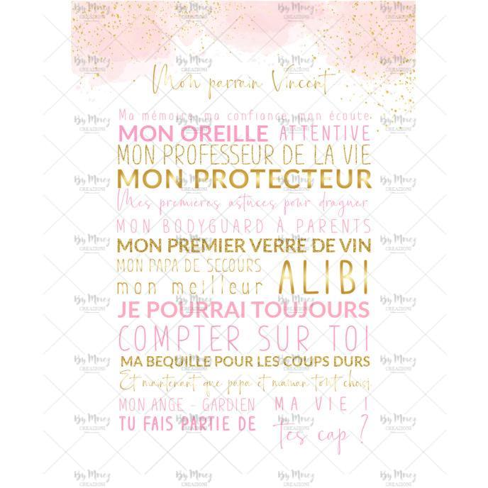 Affiche Bapteme Parrain Marraine Theme Aquarelle Rose Colombe Or Mmez Creazioni