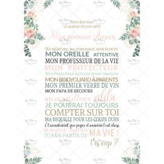 MMEZ CREAZIONI - AFFICHE BAPTEME PARRAIN - MARRAINE PERSONNALISE EUCALYPTUS & ROSE -1