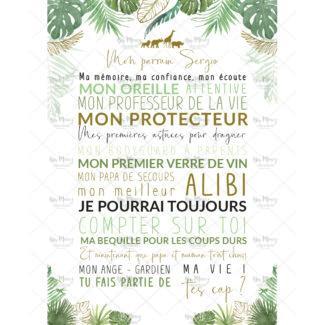 MMEZ CREAZIONI - AFFICHE BAPTEME PARRAIN - MARRAINE PERSONNALISE JUNGLE TROPICAL CHIC -1