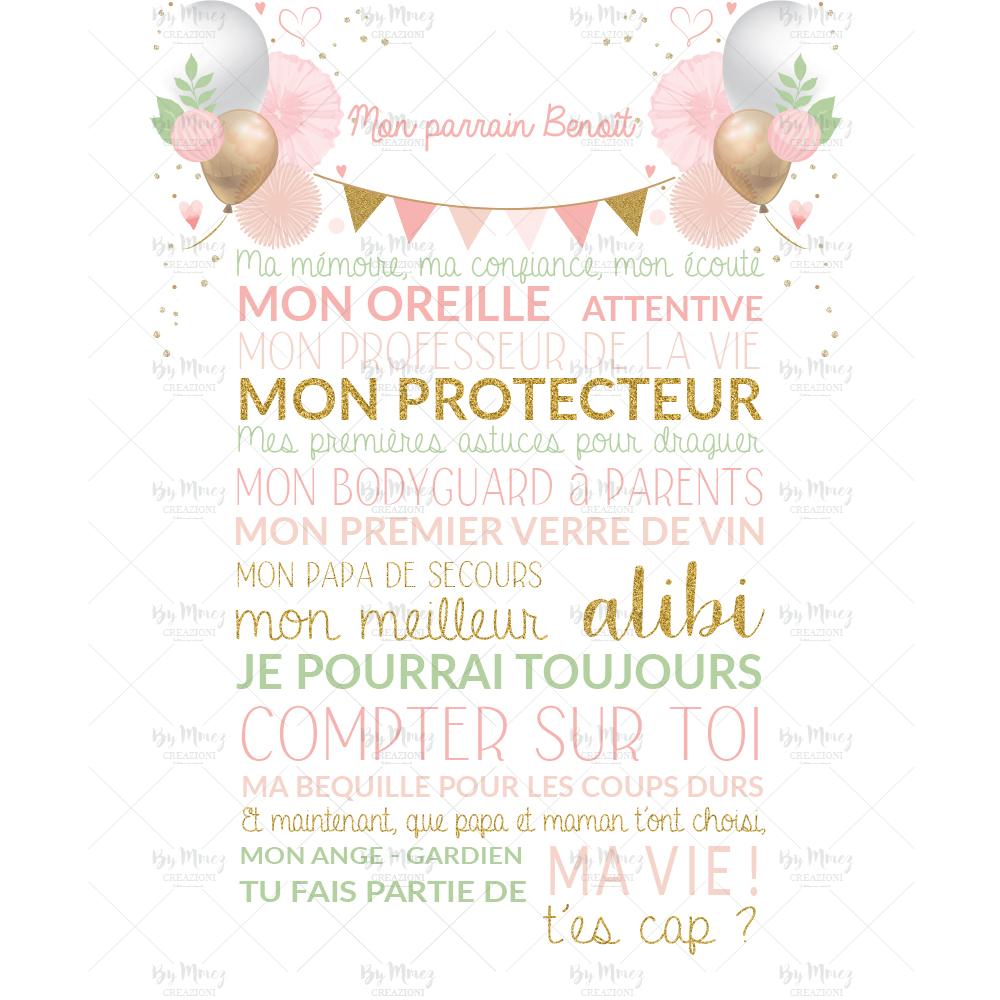 Affiche Bapteme Parrain Marraine Theme Licorne Flower Pink Mmez Creazioni