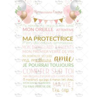 MMEZ CREAZIONI - AFFICHE BAPTEME PARRAIN - MARRAINE PERSONNALISE LICORNE & FLOWER PINK -2