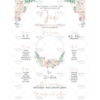 MMEZ CREAZIONI - AFFICHE BAPTEME PERSONNALISEE CHAMPETRE BOHEME ROSE & ROSE GOLD