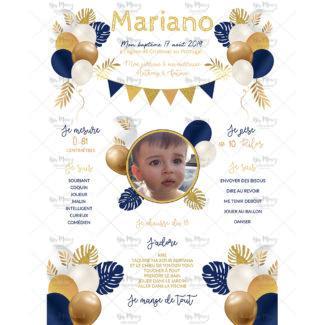 MMEZ CREAZIONI - AFFICHE BAPTEME PERSONNALISEE GOLD & BLEU MARINE TROPICAL