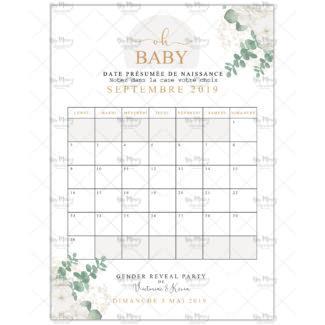 MMEZ CREAZIONI - AFFICHE GENDER REVEAL PERSONNALISE EPURE & EUCALYPTUS - JEU CALENDRIER - SEPTEMBRE