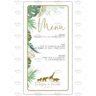 MMEZ CREAZIONI - MENU BAPTEME PERSONNALISE JUNGLE TROPICAL CHIC