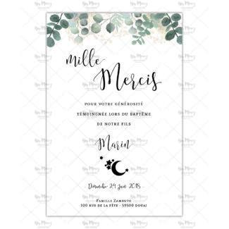 MMEZ CREAZIONI - REMERCIEMENT - INVITATION BAPTEME PERSONNALISE EUCALYPTUS STAR