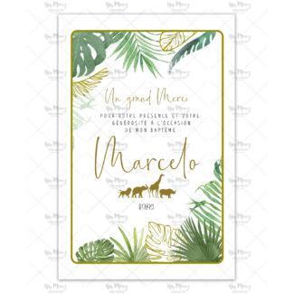 MMEZ CREAZIONI - REMERCIEMENT - INVITATION BAPTEME PERSONNALISE JUNGLE TROPICAL CHIC