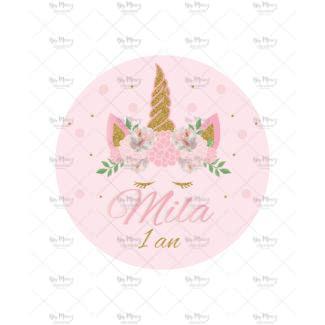 MMEZ CREAZIONI - STICKER MACARON ETIQUETTE AUTOCOLLANTE ANNIVERSAIRE PERSONNALISE LICORNE & PINK