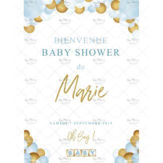 MMEZ CREAZIONI - AFFICHE BABY SHOWER PERSONNALISE OH BOY BLEU & OR