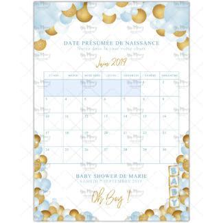 MMEZ CREAZIONI - AFFICHE BABY SHOWER PERSONNALISE OH BOY BLEU & OR - JEU CALENDRIER