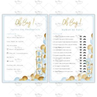 MMEZ CREAZIONI - AFFICHE BABY SHOWER PERSONNALISE OH BOY BLEU & OR - JEUX