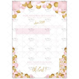 MMEZ CREAZIONI - AFFICHE BABY SHOWER PERSONNALISE OH GIRL ROSE & OR - JEU CALENDRIER