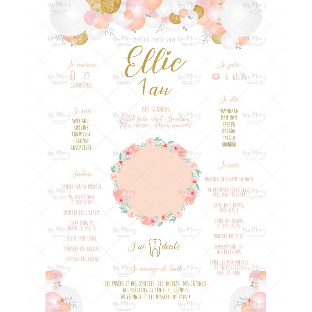 Affiche Anniversaire Personnalisee Theme Couronne Florale Peche Mint Mmez Creazioni