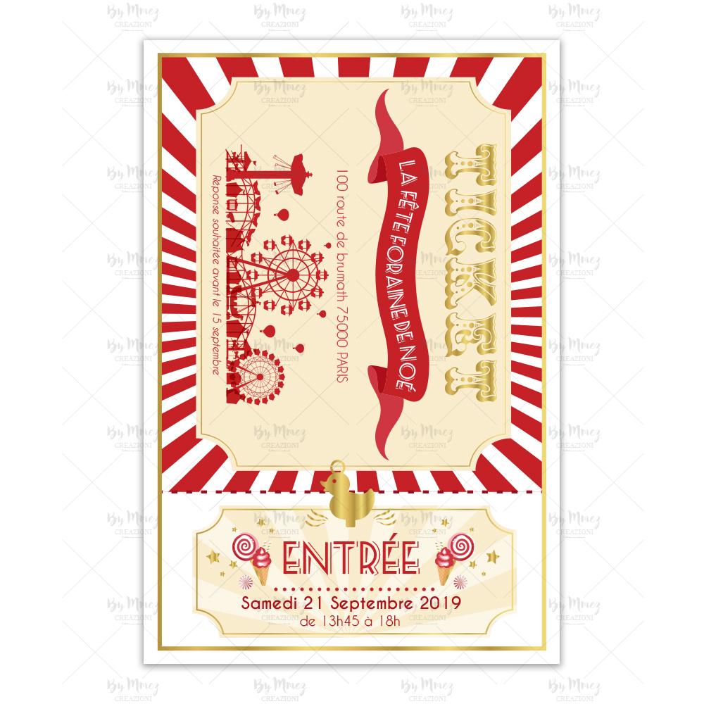 Invitation Anniversaire - Thème Fête Foraine rouge & Or - Mmez Creazioni