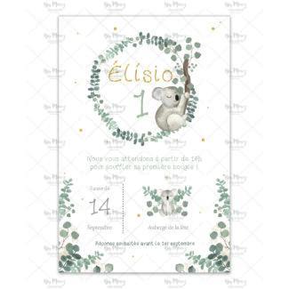 MMEZ CREAZIONI - INVITATION ANNIVERSAIRE PERSONNALISEE - KOALA & EUCALYPTUS