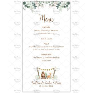 MMEZ CREAZIONI - MENU BAPTEME PERSONNALISE WOODLAND