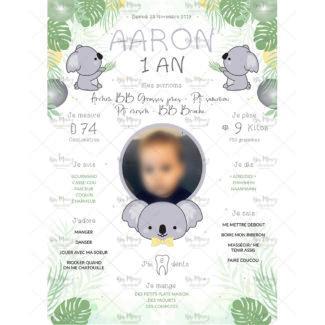 MMEZ CREAZIONI - AFFICHE ANNIVERSAIRE PERSONNALISEE KOALA MIGNON