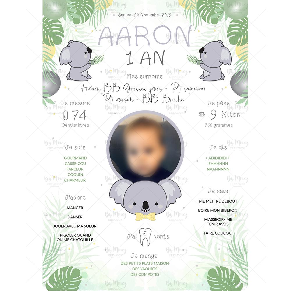 Affiche anniversaire personnalisée - Thème Koala mignon - Mmez Creazioni