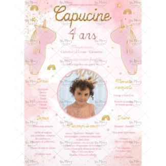 MMEZ CREAZIONI - AFFICHE ANNIVERSAIRE PERSONNALISEE LICORNE & AQUARELLE