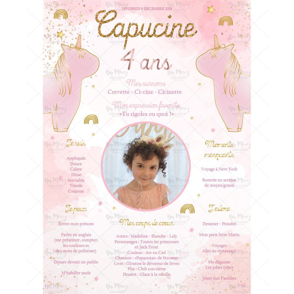 Invitation Anniversaire - Thème Licorne tropical & Rose - Mmez