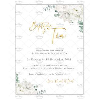 MMEZ CREAZIONI - FAIRE PART - INVITATION BAPTEME PERSONNALISE PURETE & FLEURIES