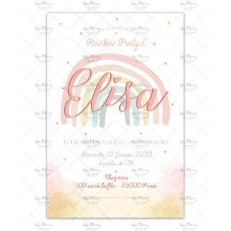 MMEZ CREAZIONI - INVITATION ANNIVERSAIRE PERSONNALISEE - ARC EN CIEL PASTEL